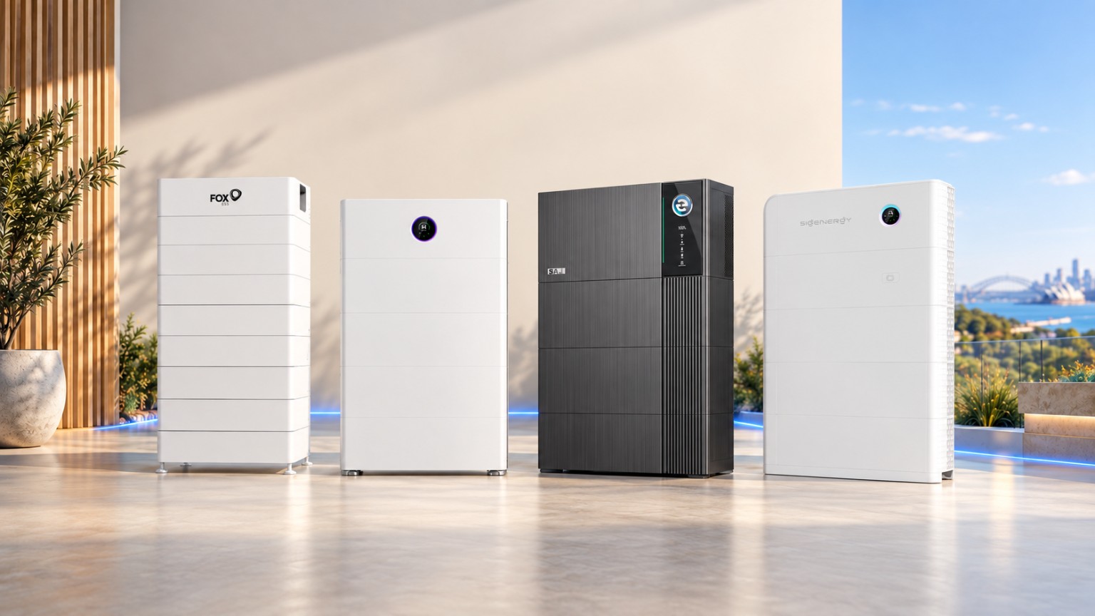 Home battery range showcasing Fox ESS, GoodWe, SAJ and Sigenergy systems